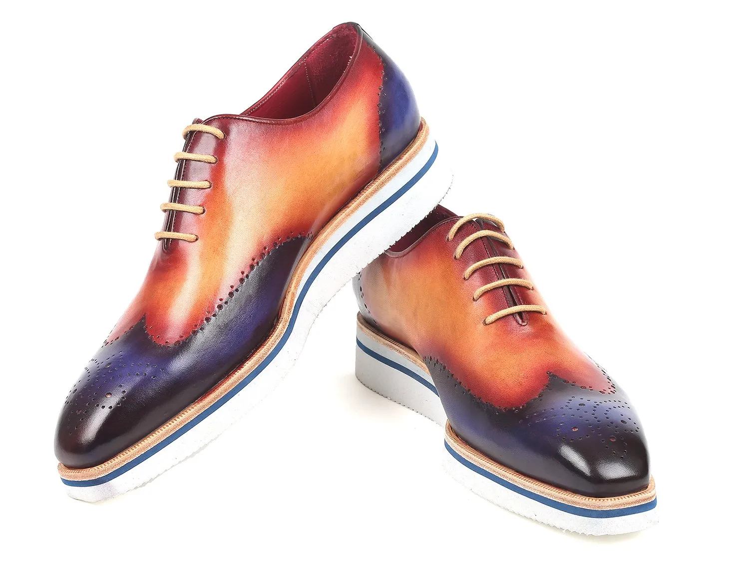 Paul Parkman Men's Smart Casual Wingtip Oxfords in Blue & Camel