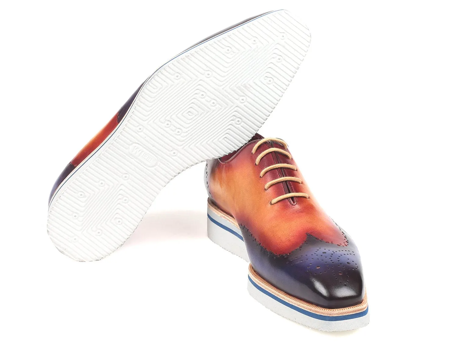 Paul Parkman Men's Smart Casual Wingtip Oxfords in Blue & Camel
