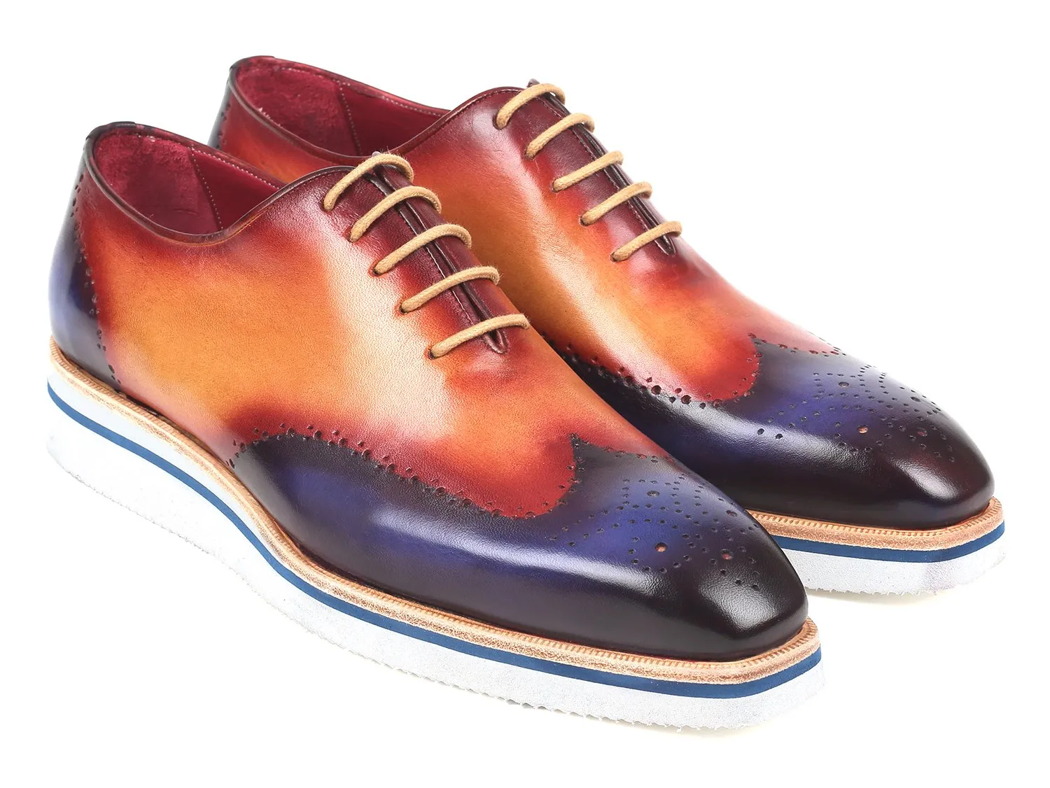 Paul Parkman Men's Smart Casual Wingtip Oxfords in Blue & Camel