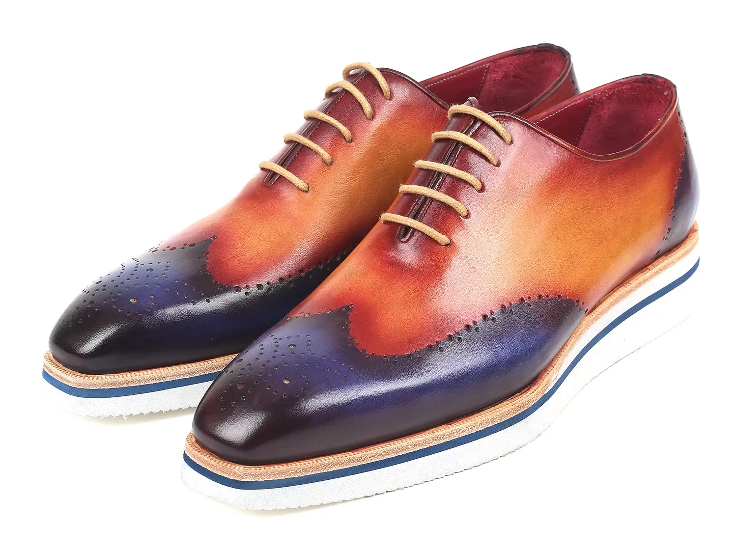 Paul Parkman Men's Smart Casual Wingtip Oxfords in Blue & Camel