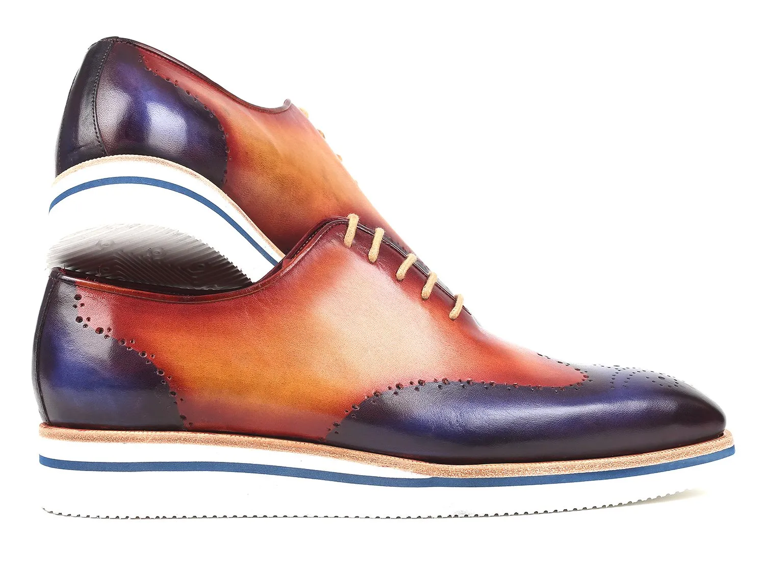 Paul Parkman Men's Smart Casual Wingtip Oxfords in Blue & Camel