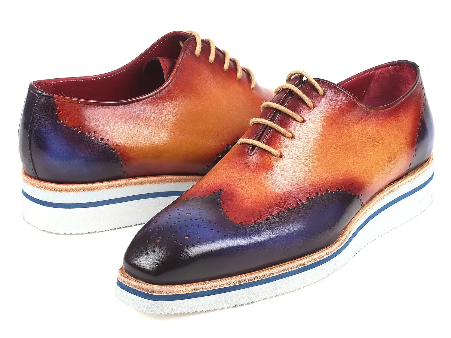 Paul Parkman Men's Smart Casual Wingtip Oxfords in Blue & Camel