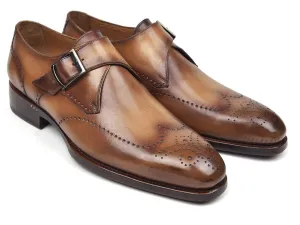 Paul Parkman Men's Wingtip Single Monkstraps in Brown & Camel