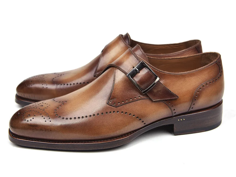 Paul Parkman Men's Wingtip Single Monkstraps in Brown & Camel