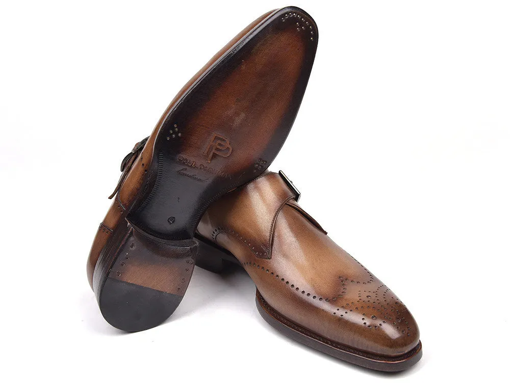Paul Parkman Men's Wingtip Single Monkstraps in Brown & Camel