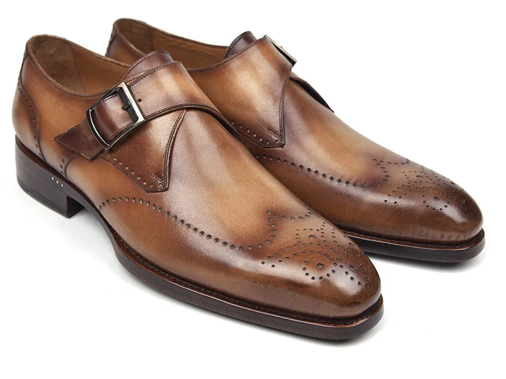 Paul Parkman Men's Wingtip Single Monkstraps in Brown & Camel