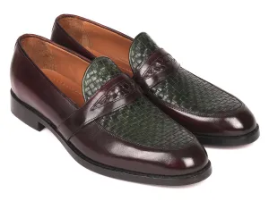 Paul Parkman Men's Woven Leather Loafers in Brown & Green