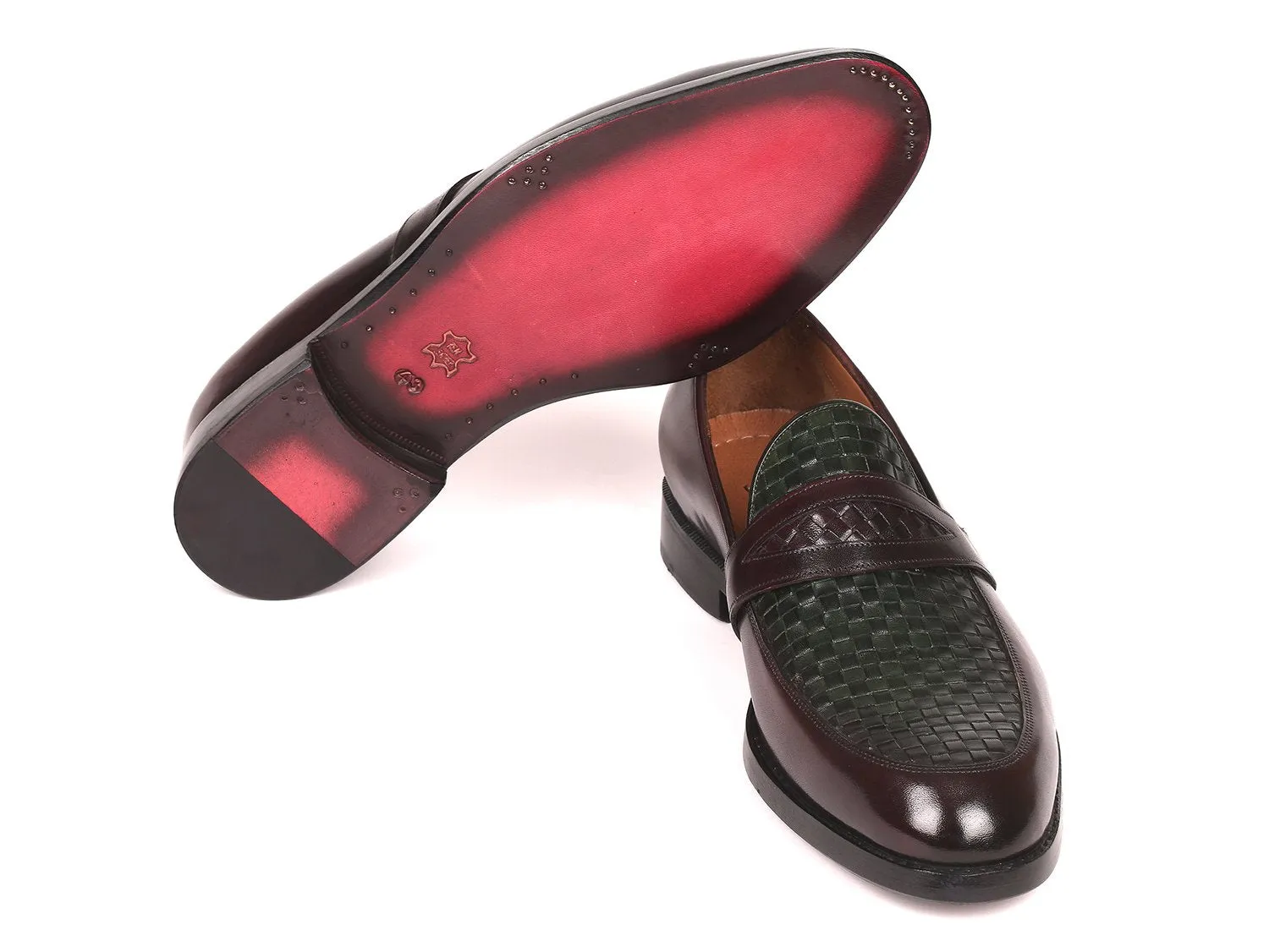 Paul Parkman Men's Woven Leather Loafers in Brown & Green