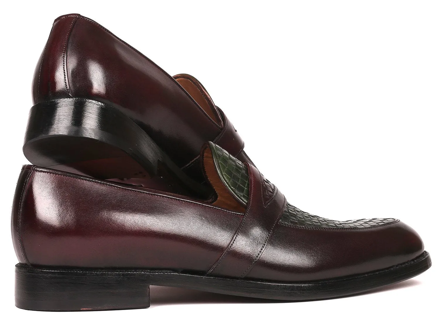 Paul Parkman Men's Woven Leather Loafers in Brown & Green
