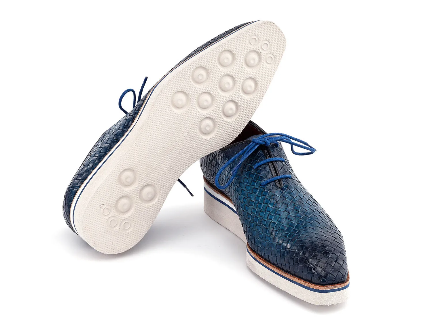 Paul Parkman Men's Woven Leather Smart Casual Shoes in Blue