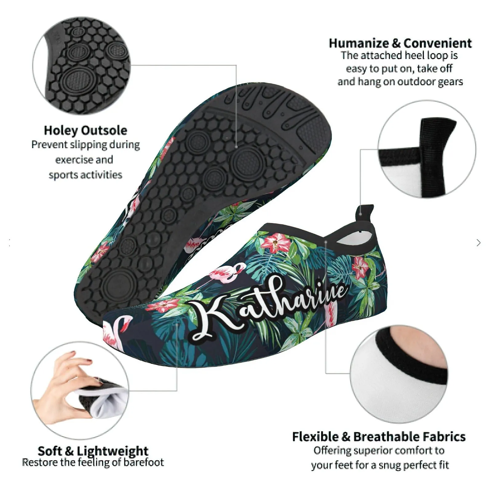 Personalized Water Sports Shoes Custom Name Slip Resistant Work Shoes Quick Dry Swim Shoes for Pool Beach Sand