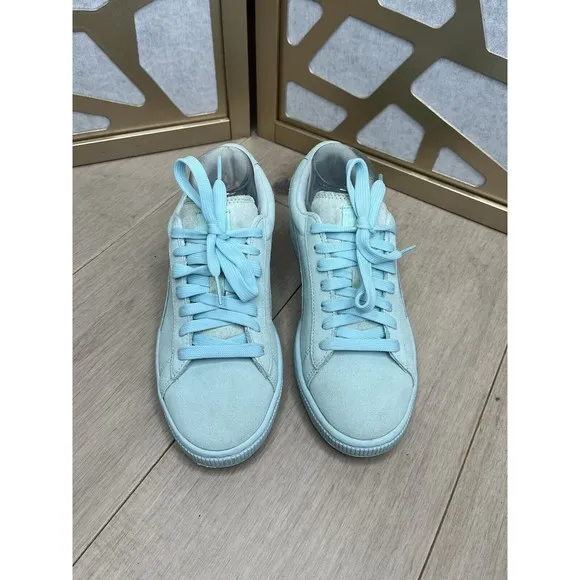 Puma blue suede sneakers shoes big girls youth 6.5 Or Wm 8 Eu 38.5