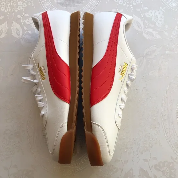Puma Roma RWB Men’s Size 12 White Sneakers Trainers Red/Blue Stripes Lace-Up