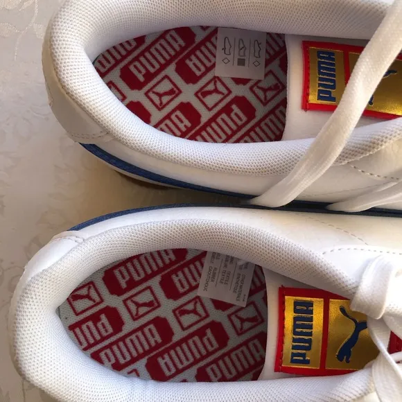 Puma Roma RWB Men’s Size 12 White Sneakers Trainers Red/Blue Stripes Lace-Up