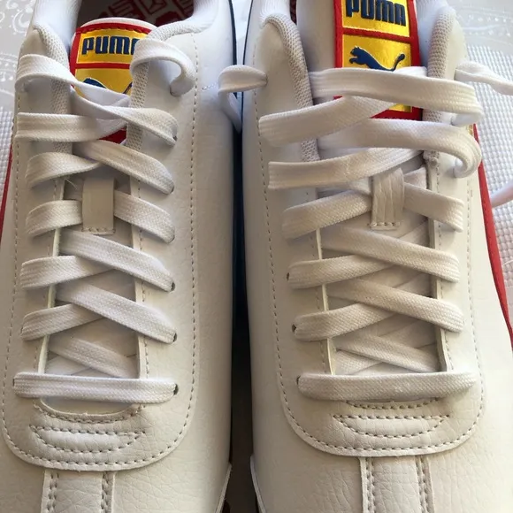 Puma Roma RWB Men’s Size 12 White Sneakers Trainers Red/Blue Stripes Lace-Up