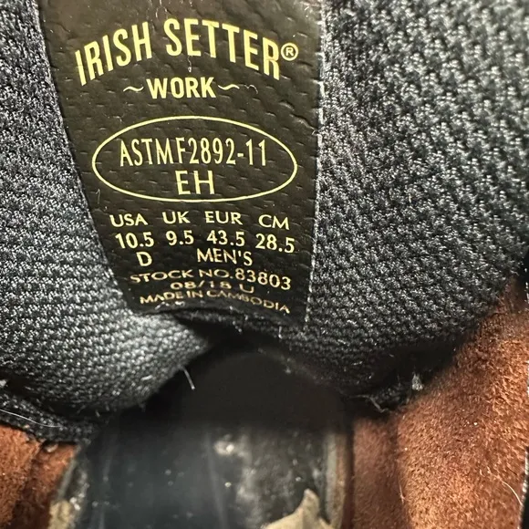 Red Wing Shoes Irish Setter 8&quot; Up Work Boots Leather Aluminum Toe Men's 10.5D