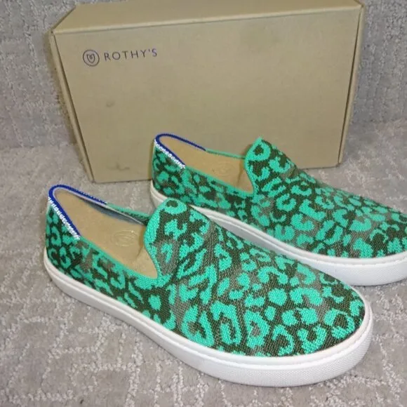 Rothy's The Kid Aqua Camo Spot Knit Slip On Sneaker Shoes Little Kids Size 2-3