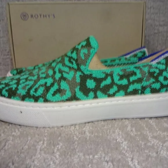 Rothy's The Kid Aqua Camo Spot Knit Slip On Sneaker Shoes Little Kids Size 2-3