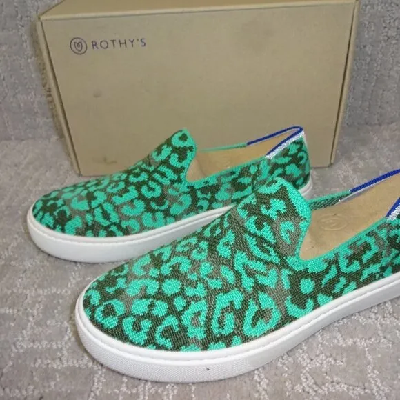 Rothy's The Kid Aqua Camo Spot Knit Slip On Sneaker Shoes Little Kids Size 2-3