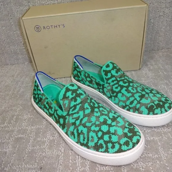 Rothy's The Kid Aqua Camo Spot Knit Slip On Sneaker Shoes Little Kids Size 2-3