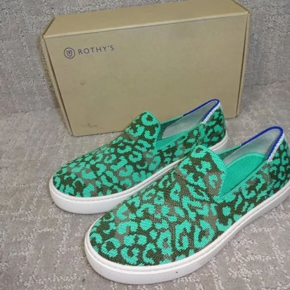 Rothy's The Kid Aqua Camo Spot Knit Slip On Sneaker Shoes Little Kids Size 2-3