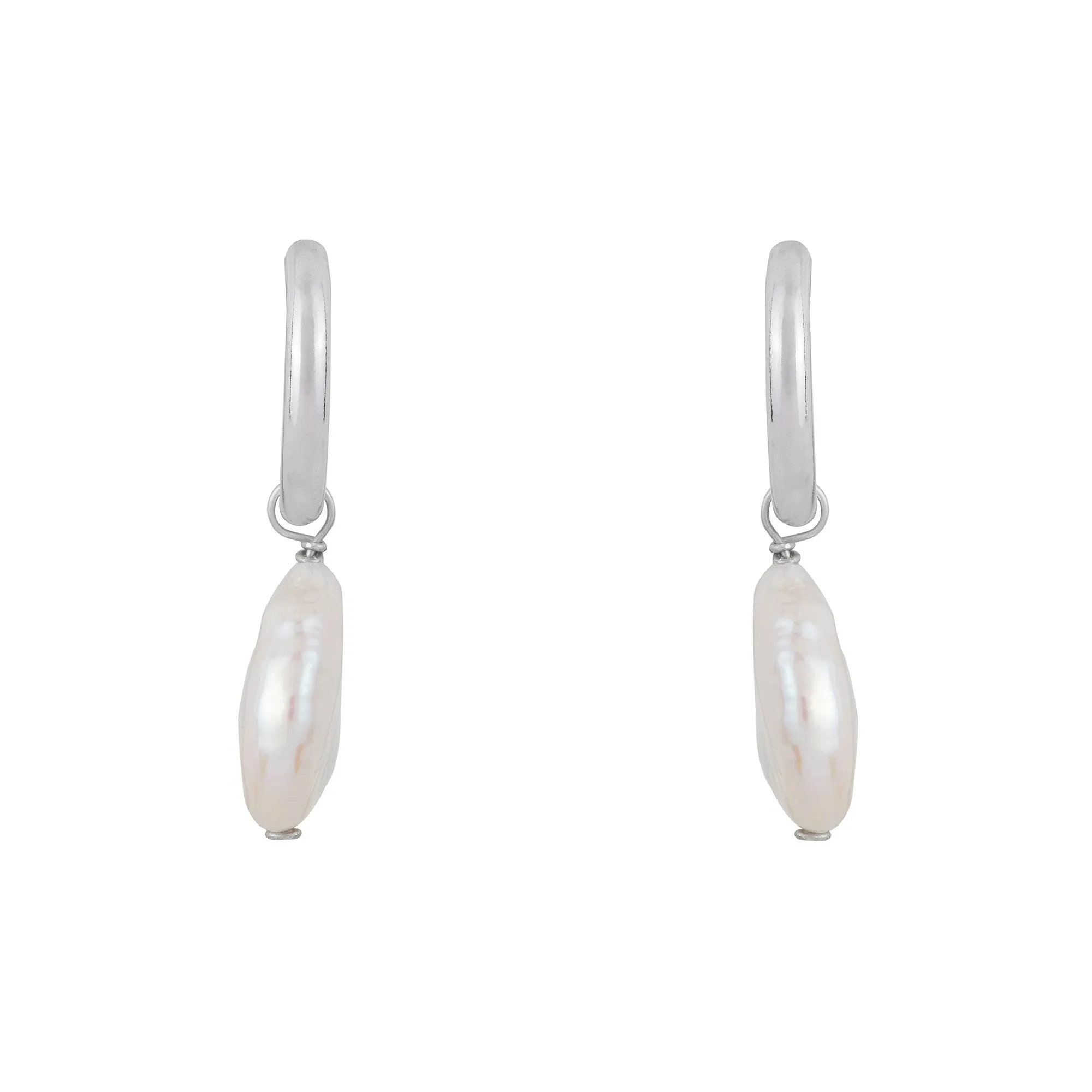 Round Pearl Drop Hoops: Silver