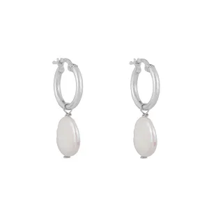 Round Pearl Drop Hoops: Silver