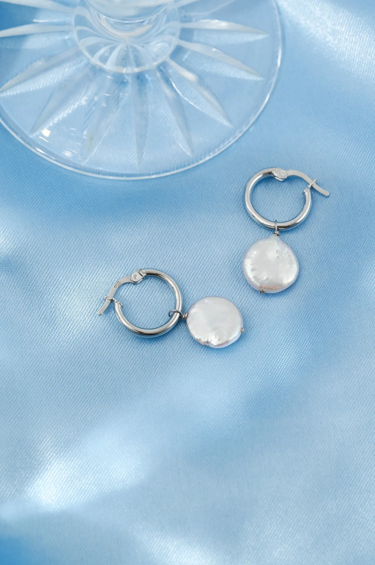 Round Pearl Drop Hoops: Silver