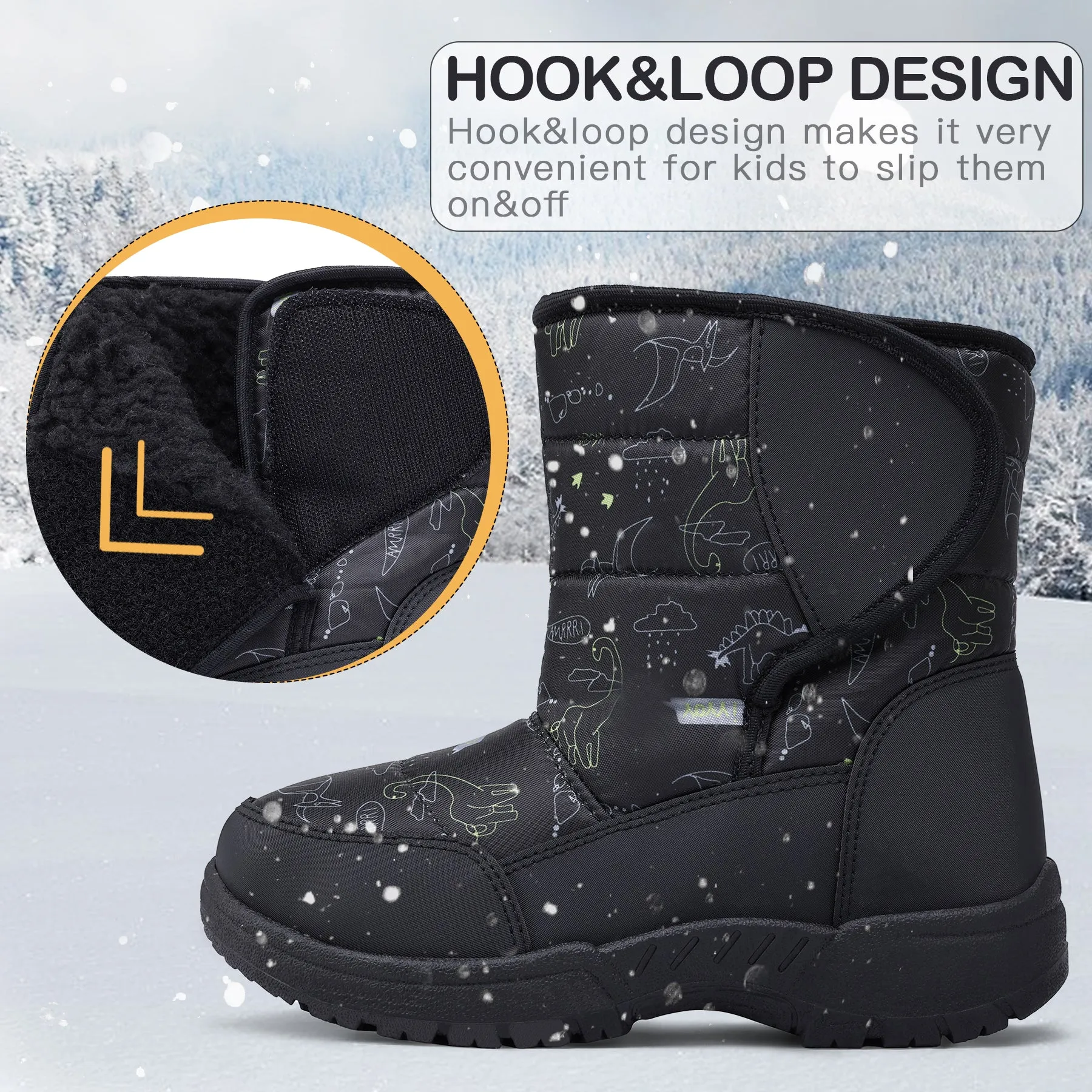Simple Dinosaur Waterproof Non-Slip Snow Boots