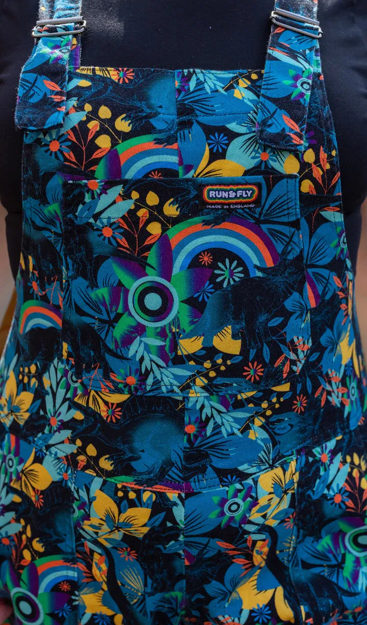 SIZES 4XS & 3XS* Run & Fly Black Blue Jurassic Dinosaur Stretch Twill Dungarees