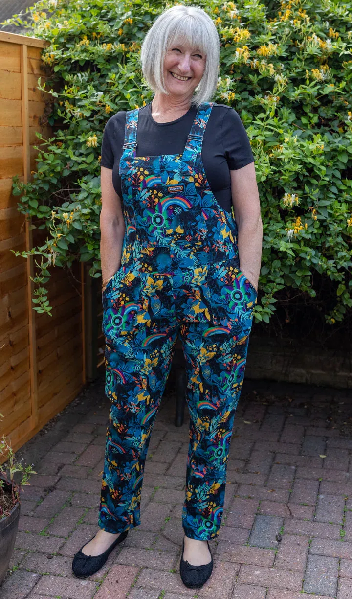 SIZES 4XS & 3XS* Run & Fly Black Blue Jurassic Dinosaur Stretch Twill Dungarees