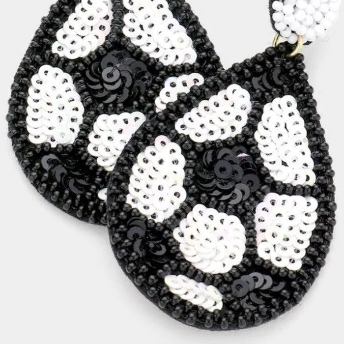 Soccer Seed Bead Felt Back Earrings