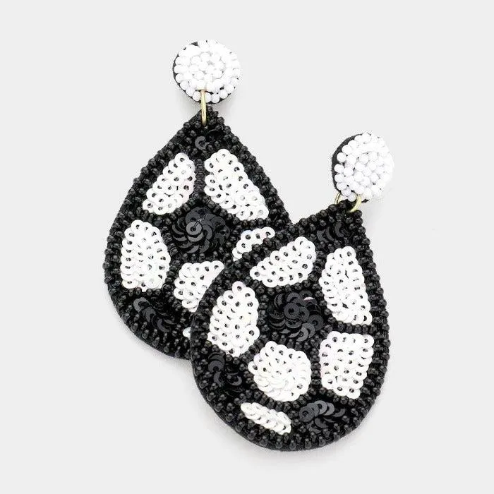 Soccer Seed Bead Felt Back Earrings