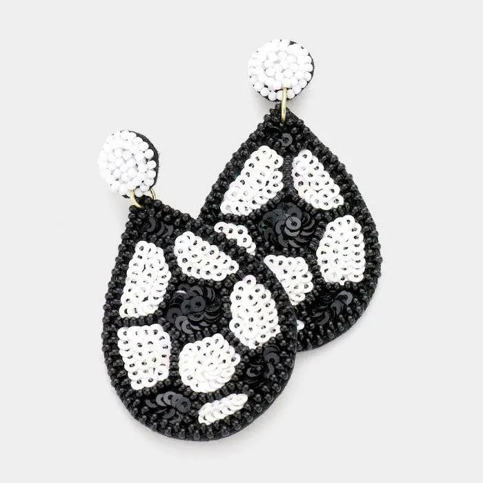 Soccer Seed Bead Felt Back Earrings