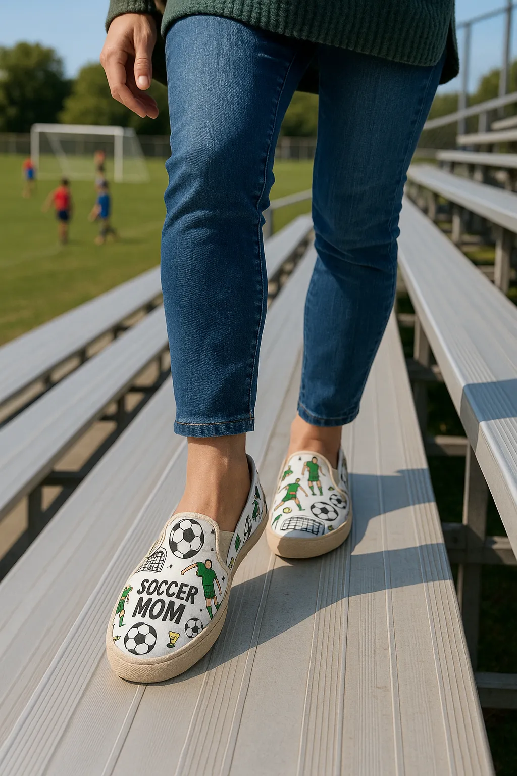 Soccer Themed Women's Canvas Slip On Sneakers With Multicolor Images of Soccer