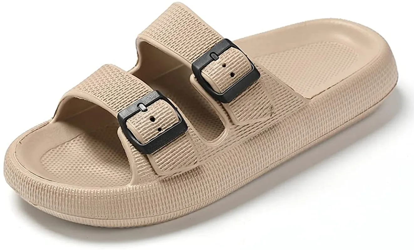 TREEMALL Pillow Sandals Cloud Slides for Women Men,Quick Drying Buckle Sandals Non-Slip Open Toe Double Strap Sandals