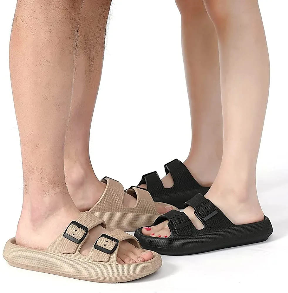 TREEMALL Pillow Sandals Cloud Slides for Women Men,Quick Drying Buckle Sandals Non-Slip Open Toe Double Strap Sandals