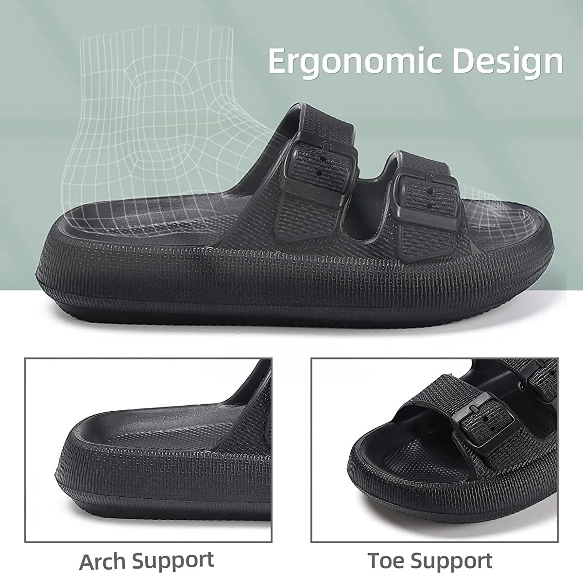 TREEMALL Pillow Sandals Cloud Slides for Women Men,Quick Drying Buckle Sandals Non-Slip Open Toe Double Strap Sandals