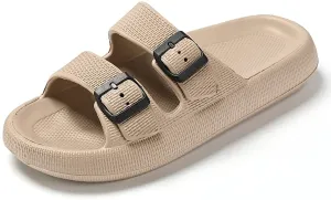 TREEMALL Pillow Sandals Cloud Slides for Women Men,Quick Drying Buckle Sandals Non-Slip Open Toe Double Strap Sandals
