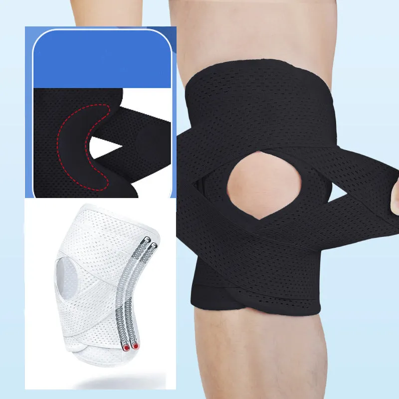 V-shaped Two-way Strap Sport Knee Pads with Elastic Spring Support and Patellar Pads for Load-reducing and Compression Protection
