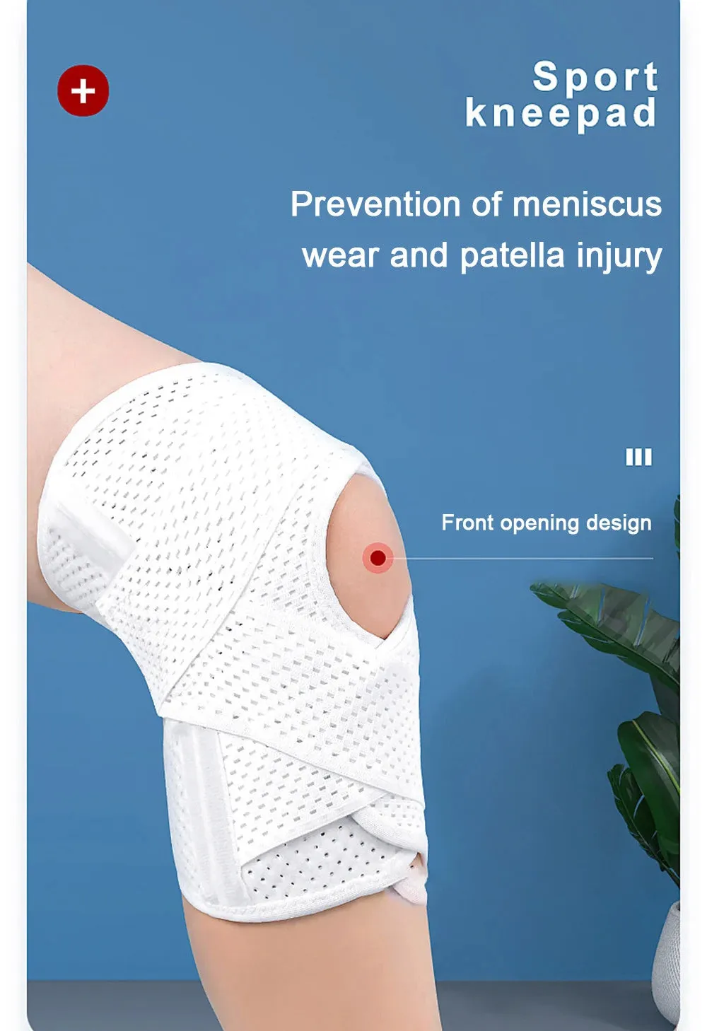 V-shaped Two-way Strap Sport Knee Pads with Elastic Spring Support and Patellar Pads for Load-reducing and Compression Protection