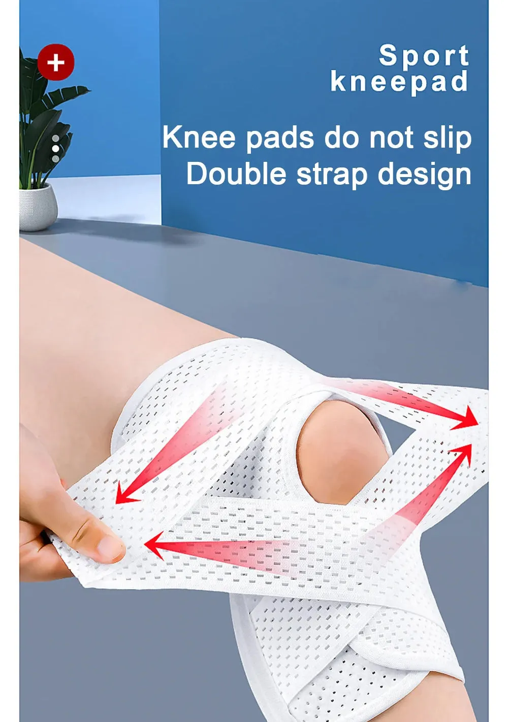V-shaped Two-way Strap Sport Knee Pads with Elastic Spring Support and Patellar Pads for Load-reducing and Compression Protection