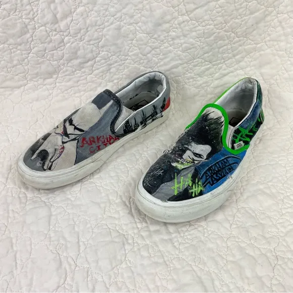 🔥Vans Hand Painted Batman &amp; Joker Custom Made Collectible Unisex Slip On Shoes