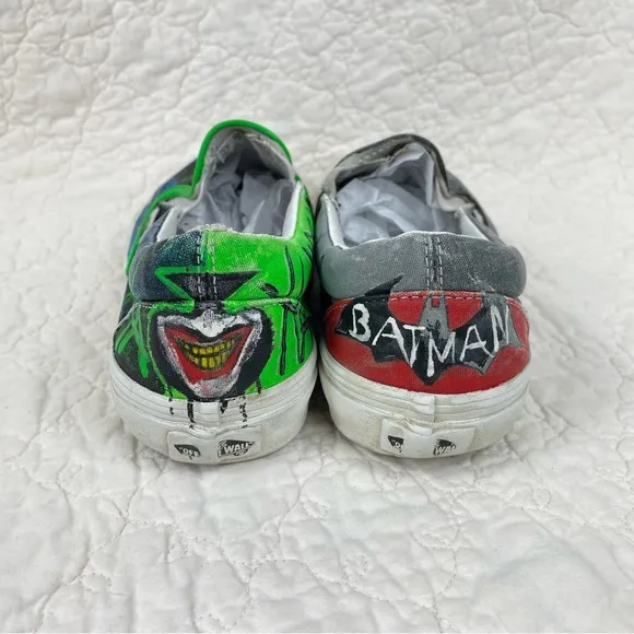 🔥Vans Hand Painted Batman &amp; Joker Custom Made Collectible Unisex Slip On Shoes