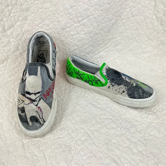 🔥Vans Hand Painted Batman &amp; Joker Custom Made Collectible Unisex Slip On Shoes