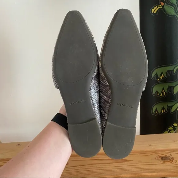 Vince Gray Snake-Embossed Leather Gena Asymmetrical Flat Mule Shoes