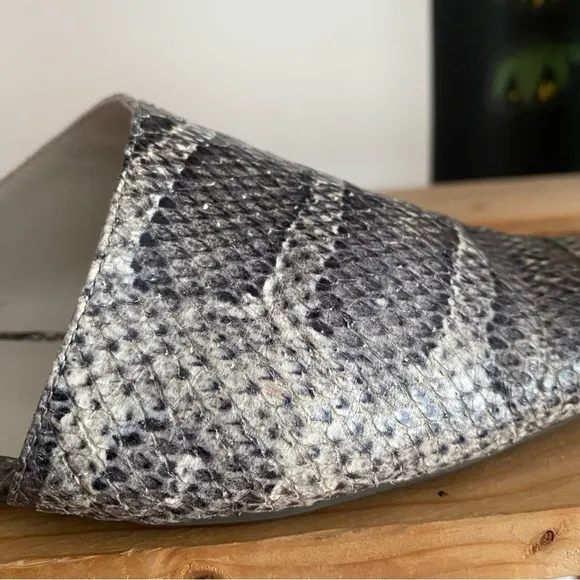 Vince Gray Snake-Embossed Leather Gena Asymmetrical Flat Mule Shoes