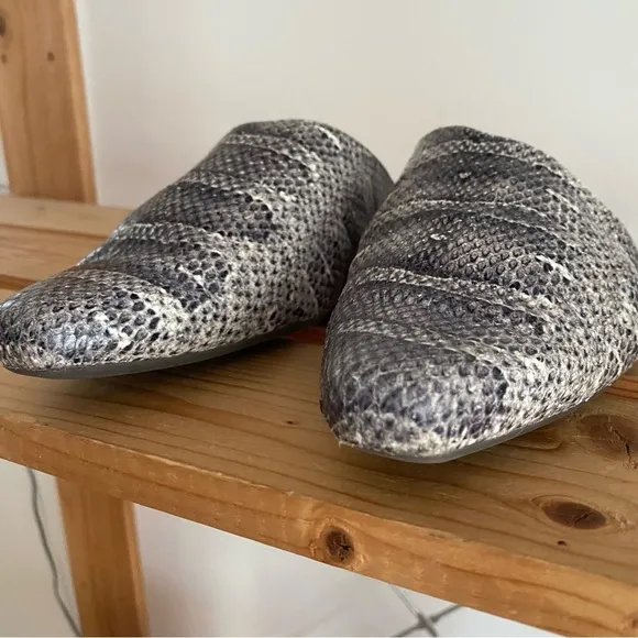 Vince Gray Snake-Embossed Leather Gena Asymmetrical Flat Mule Shoes