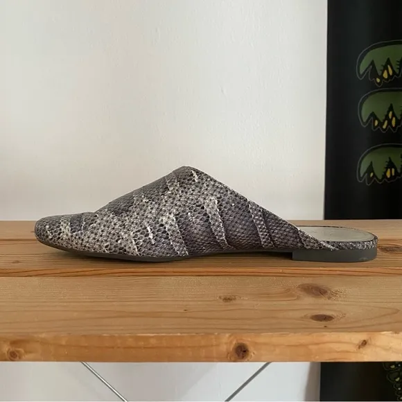 Vince Gray Snake-Embossed Leather Gena Asymmetrical Flat Mule Shoes
