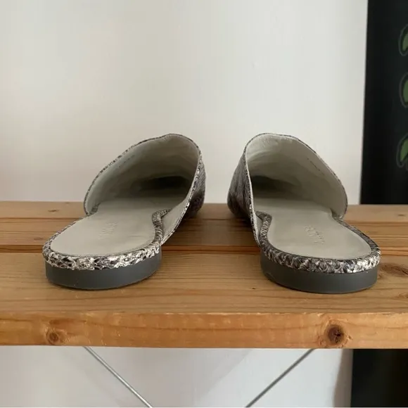 Vince Gray Snake-Embossed Leather Gena Asymmetrical Flat Mule Shoes